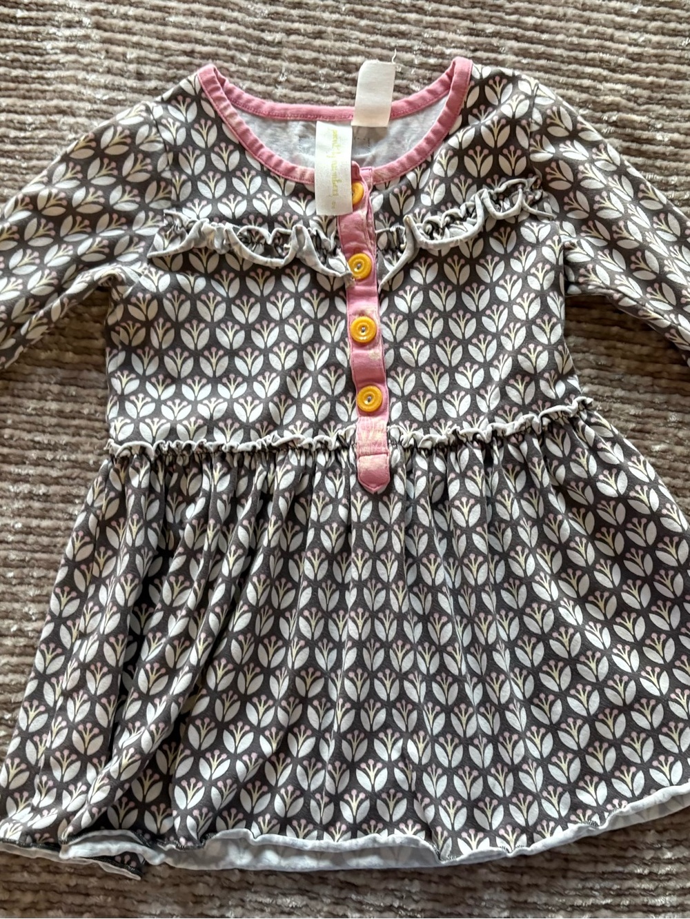 Matilda Jane Gray Floral Long Sleeve Dress with Pink Trim